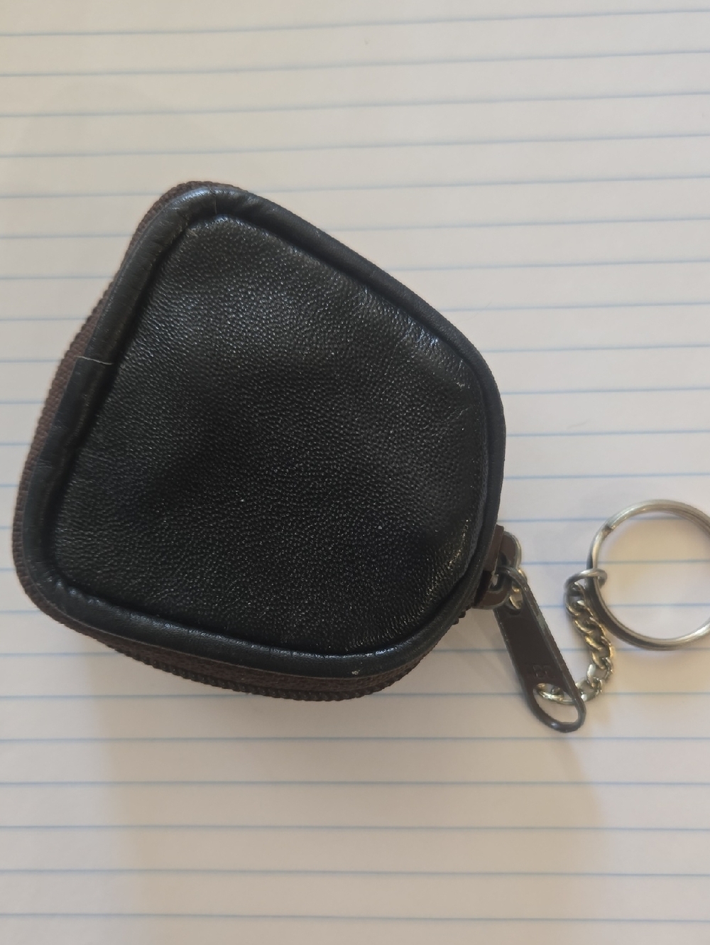 Vintage ? Dark Brown Mini Leather Keychain Coin Or Ear Bud Pouch